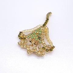 Vintage Hobe Floral Brooch  Pin with Green & Yellow Crystals, Gold-Plated