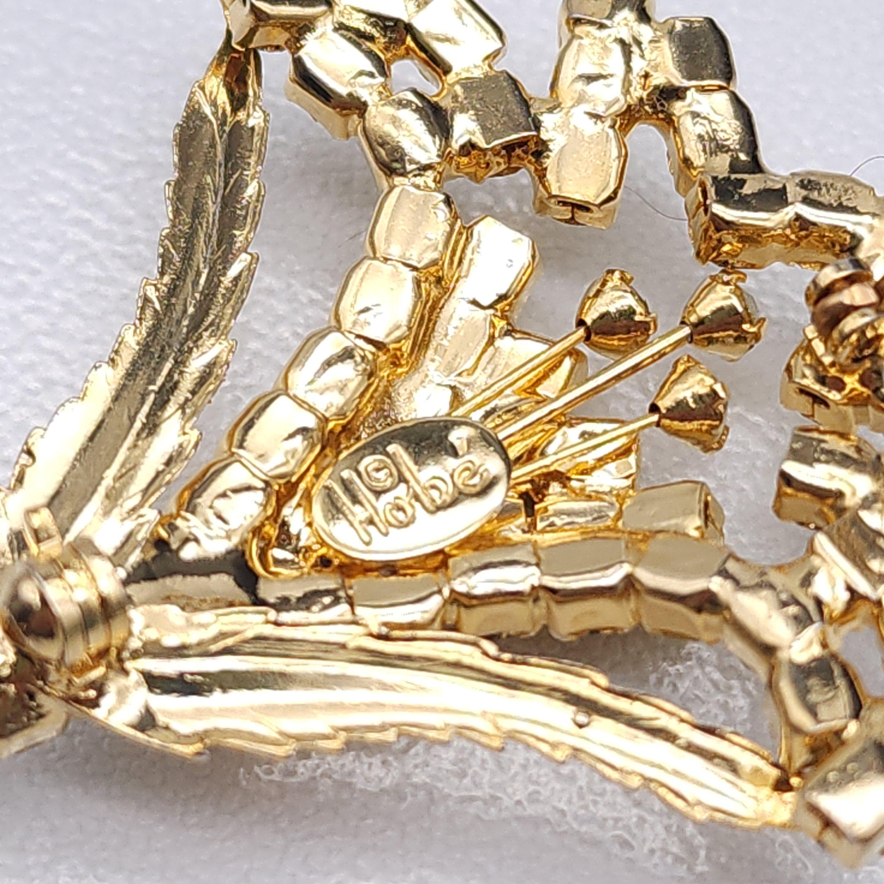 Vintage Hobe Floral Brooch  Pin with Green & Yellow Crystals, Gold-Plated For Sale 1