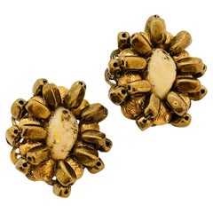 Vintage HOBE gold beaded designer clip on earrings