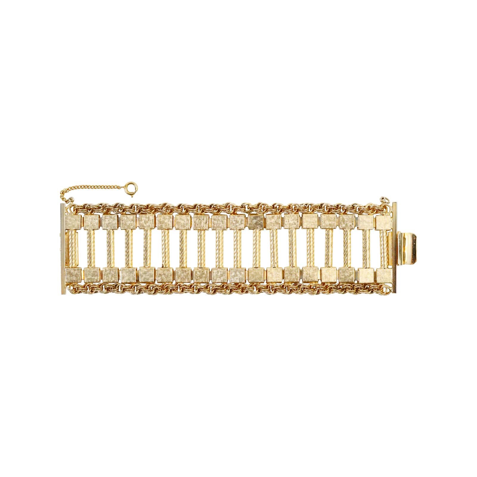 Vintage Hobe Gold Wide Column Bracelet Circa 1960s 2