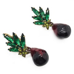 Vintage Hobe Red Enamel & Emerald Crystal Marquise Fruit Brooch & Earrings 1950s