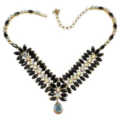 Bracelet vintage de Hobe en strass et verre noir, design unique inspiré des plumes