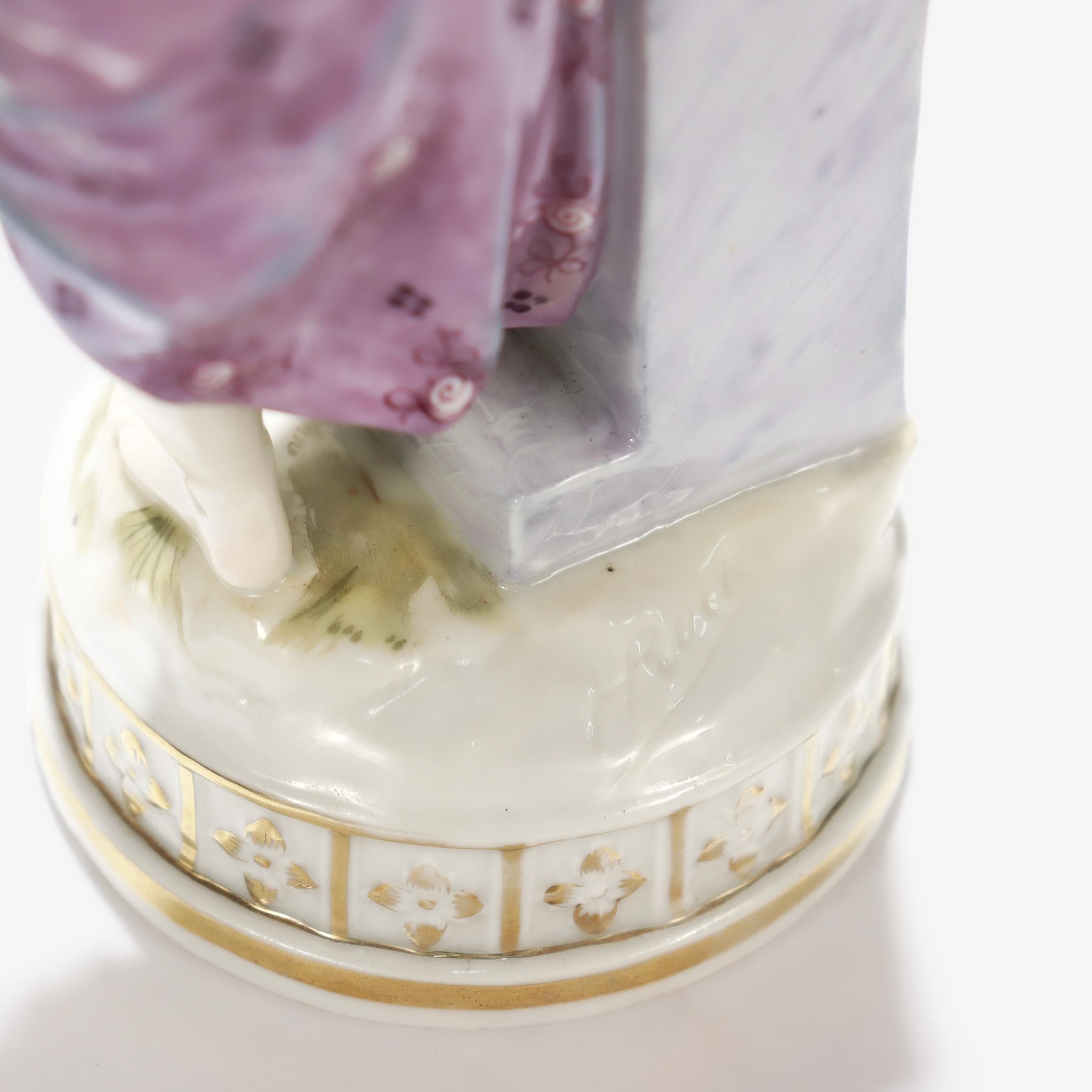 Vintage Höchst Style Porcelain Figurine of a Woman Sculpting a Bust For Sale 7