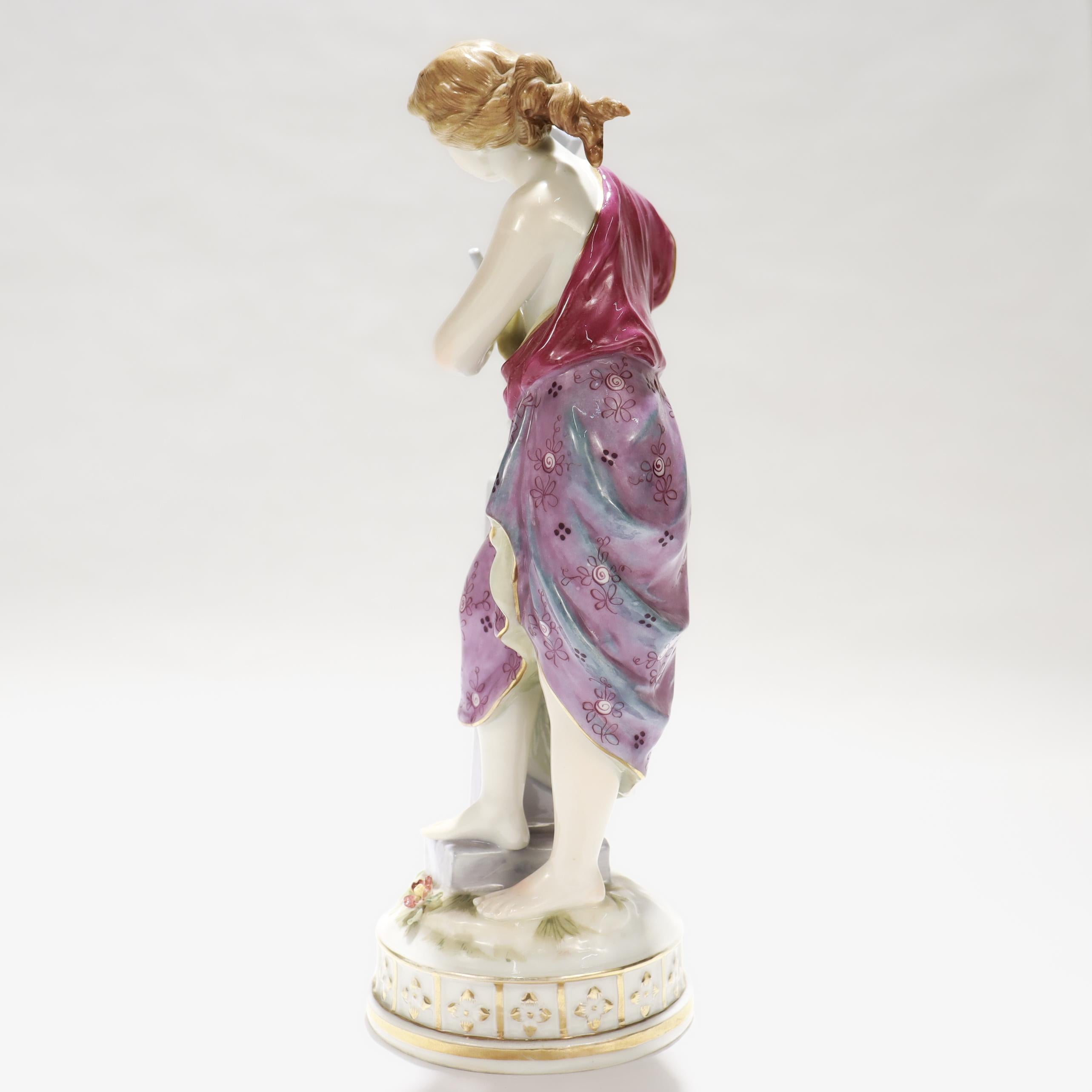 20th Century Vintage Höchst Style Porcelain Figurine of a Woman Sculpting a Bust For Sale
