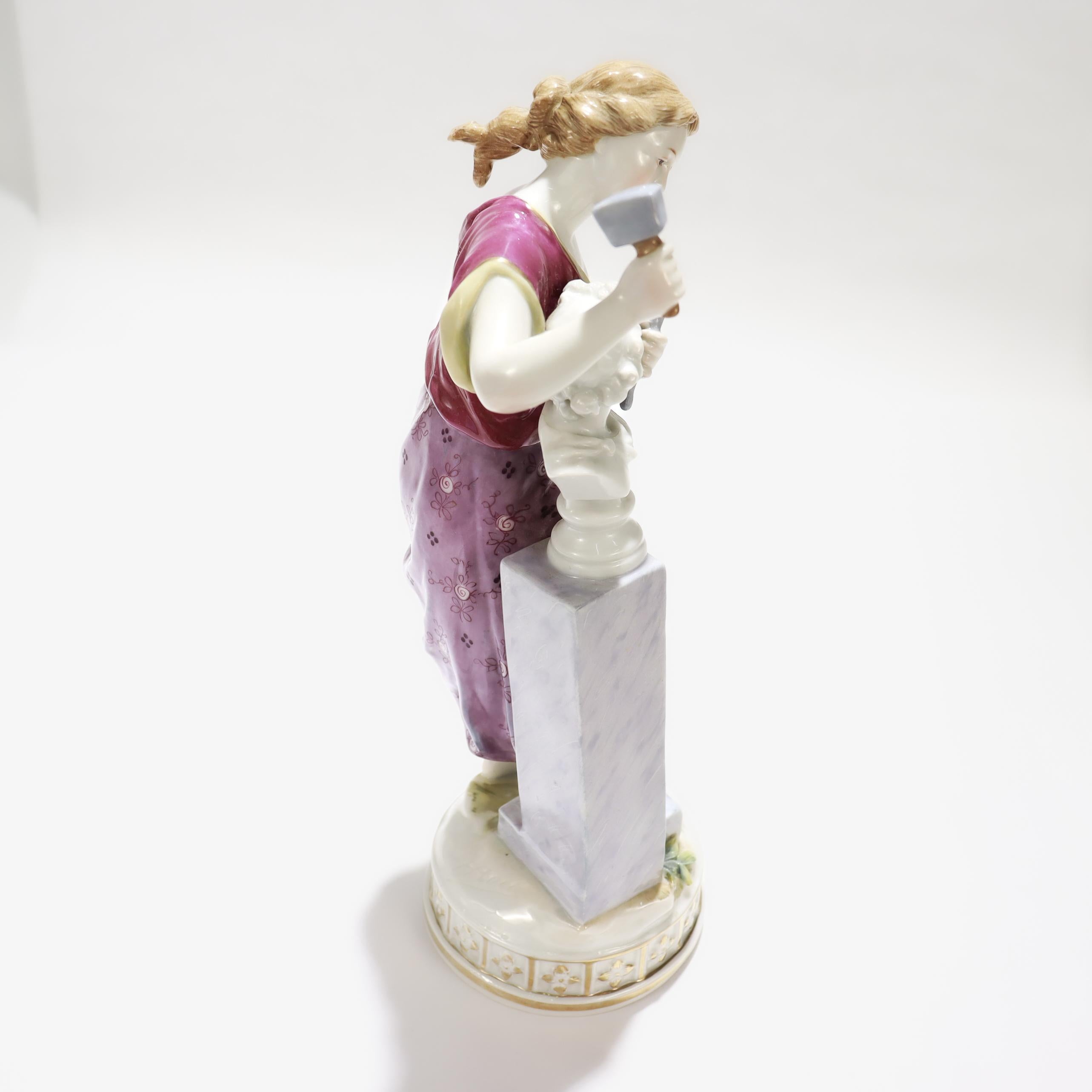 Vintage Höchst Style Porcelain Figurine of a Woman Sculpting a Bust For Sale 3