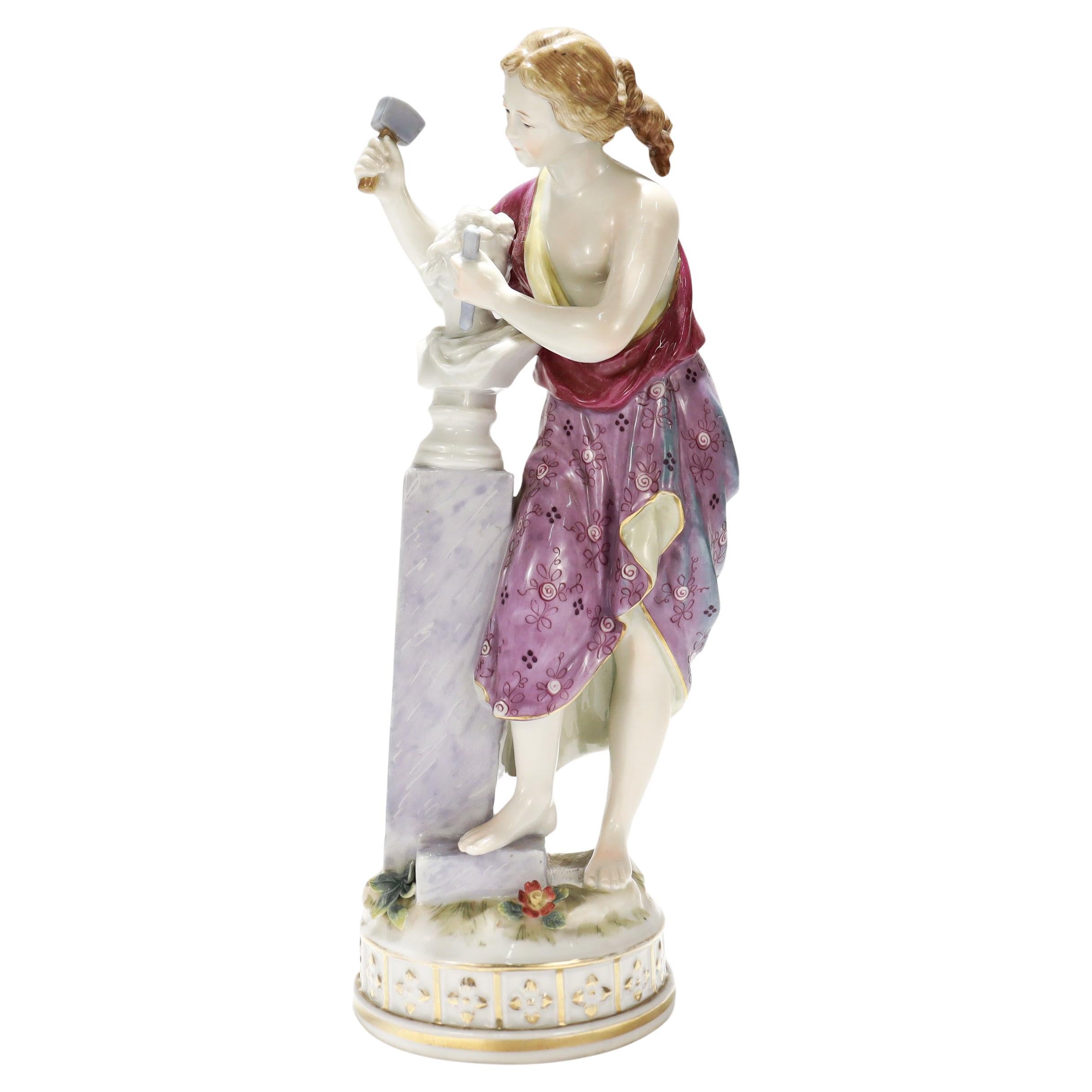 Vintage Höchst Style Porcelain Figur einer Frau Sculpting eine Büste