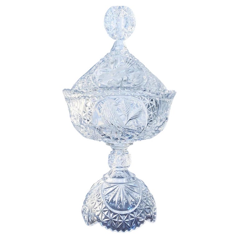 Vintage Hofbauer Etched Crystal Covered Candy Dish For Sale at 1stDibs