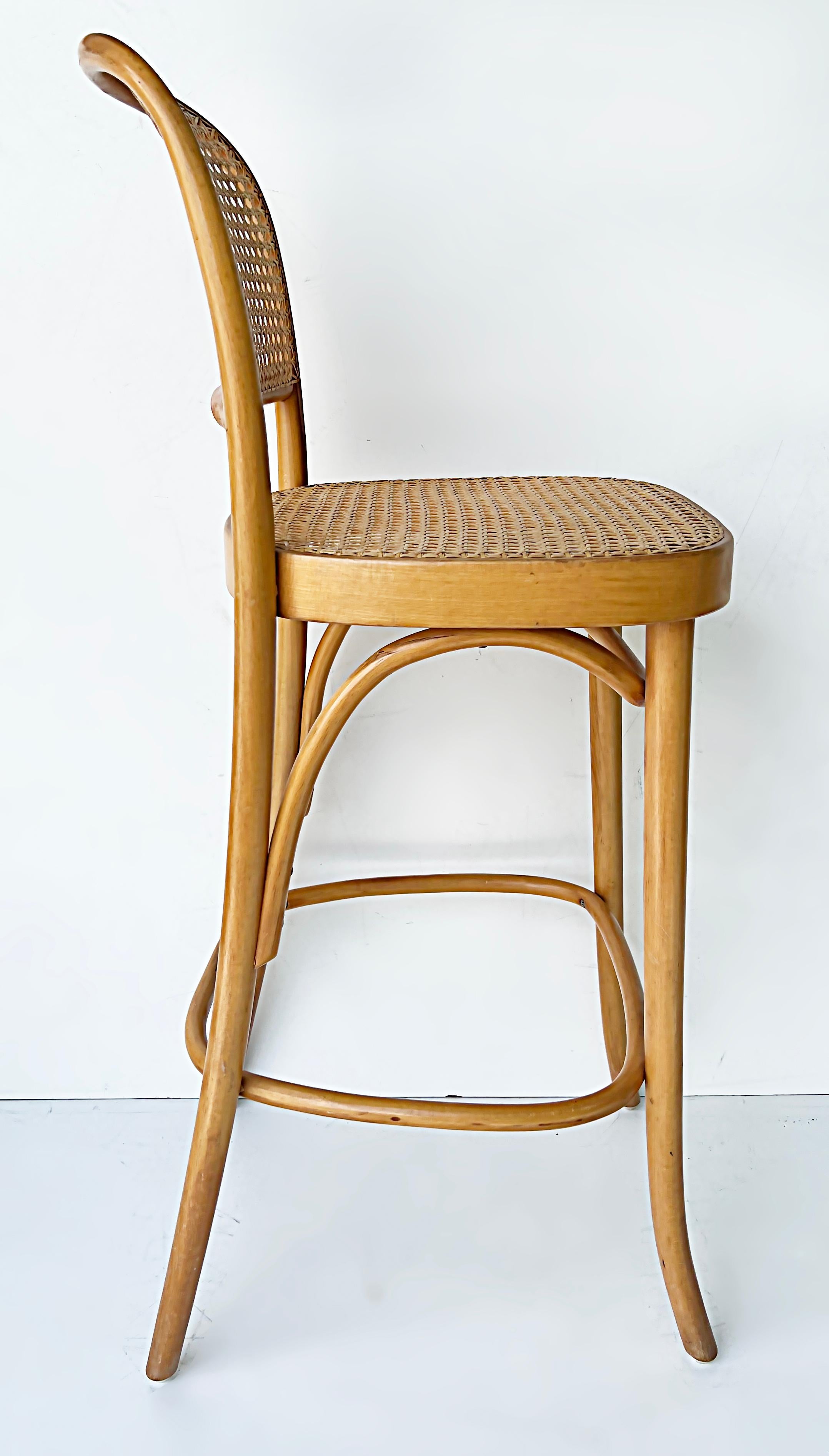 Cane Vintage Hoffmann Bentwood Thonet Bar Stools, Set of 3