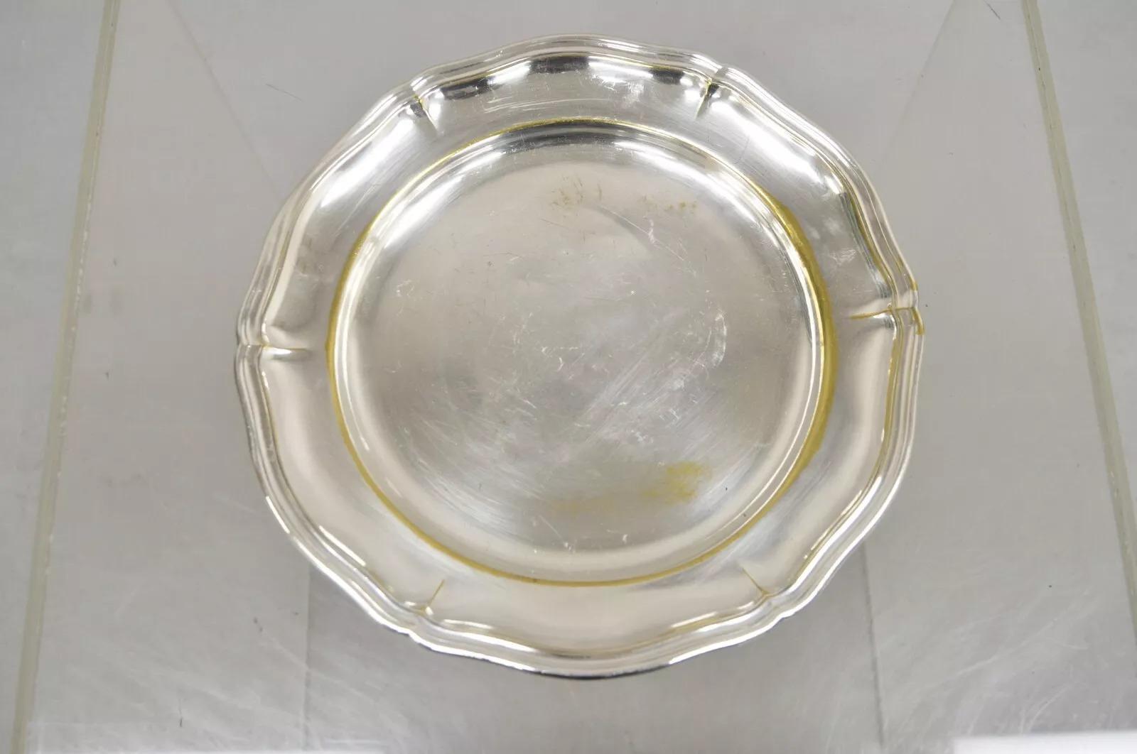 Vintage Hoka Metal Argente Germany Silver Plated Scalloped Round Dish Plate For Sale 4
