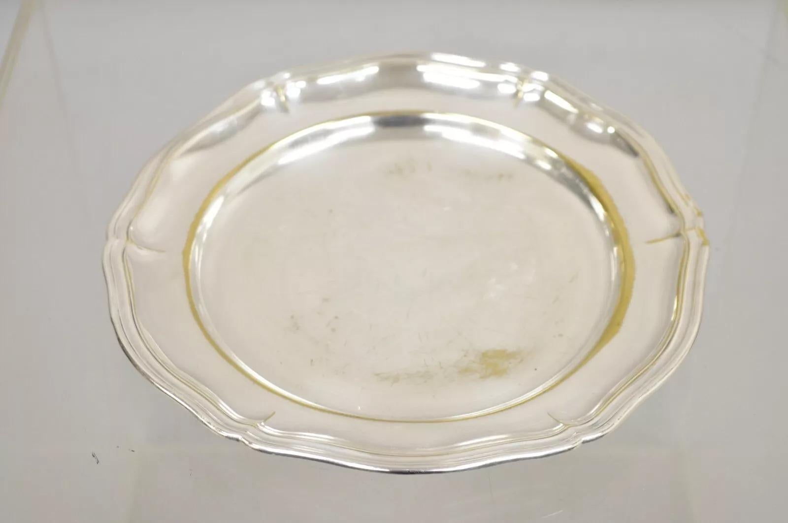 Vintage Hoka Metal Argente Germany Silver Plated Scalloped Round Dish Plate. Circa Mid 20th Century. Measurements: 1