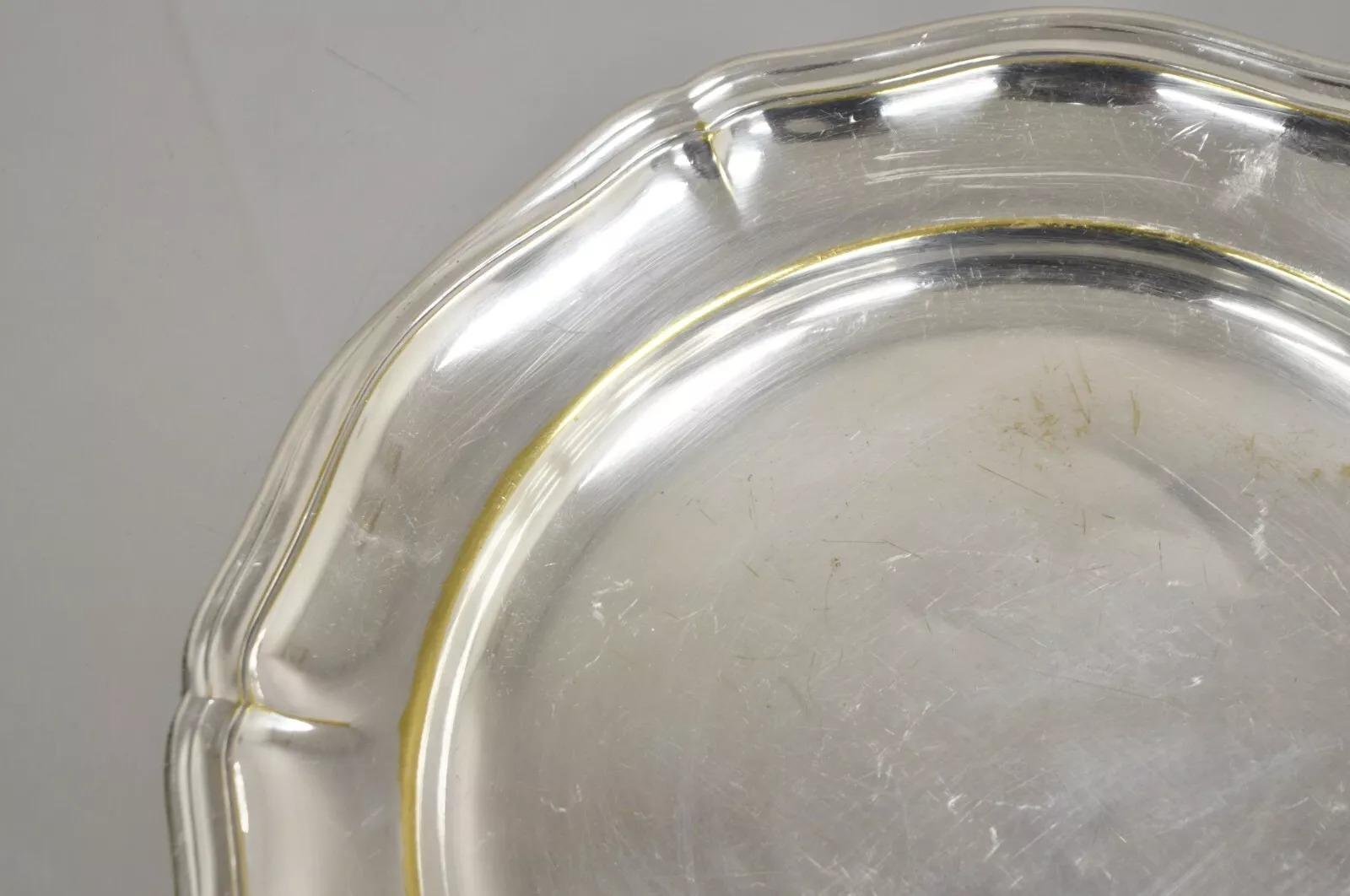 Victorian Vintage Hoka Metal Argente Germany Silver Plated Scalloped Round Dish Plate For Sale