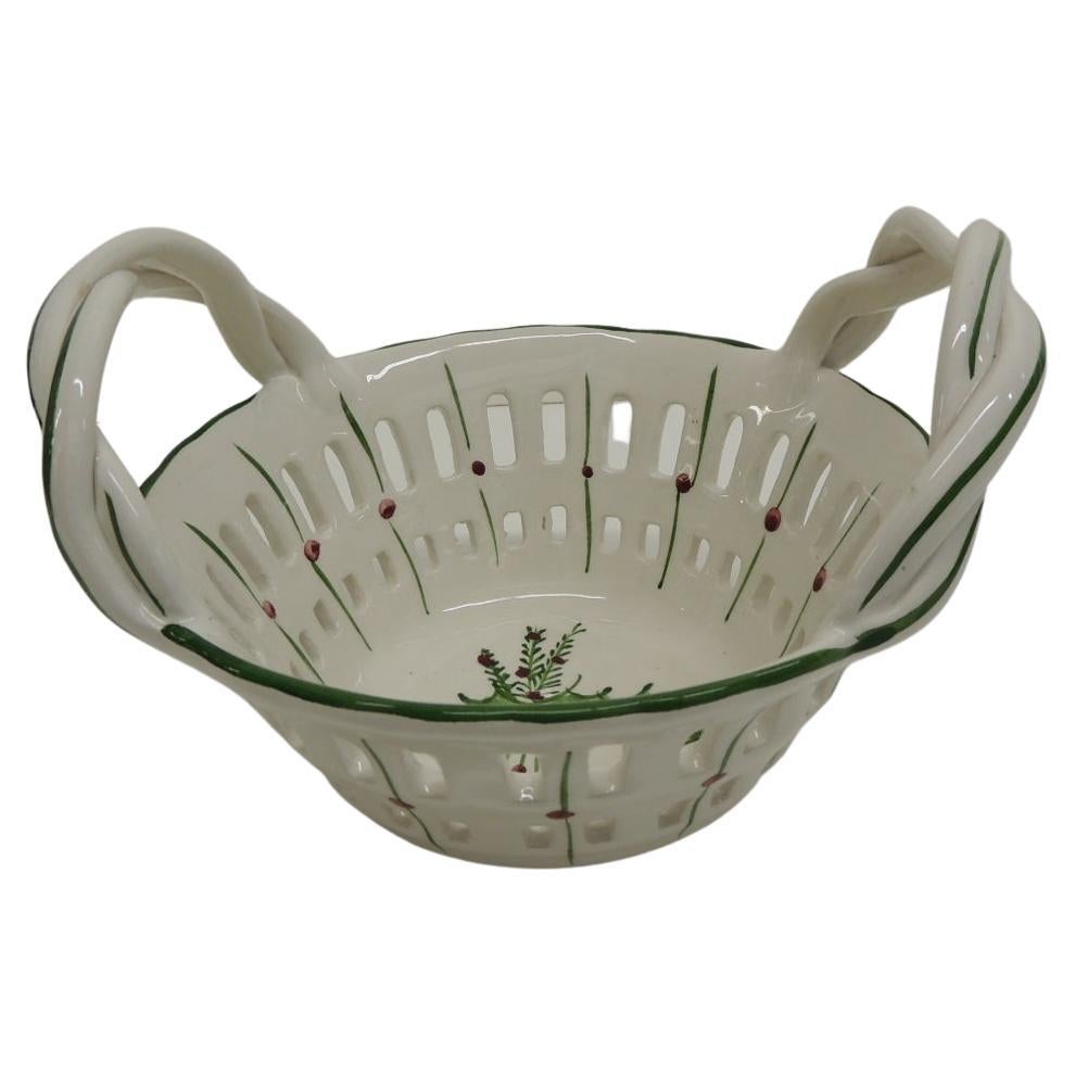 Vintage Round Green and Red Hand Painted Decorative Bowl For Sale at