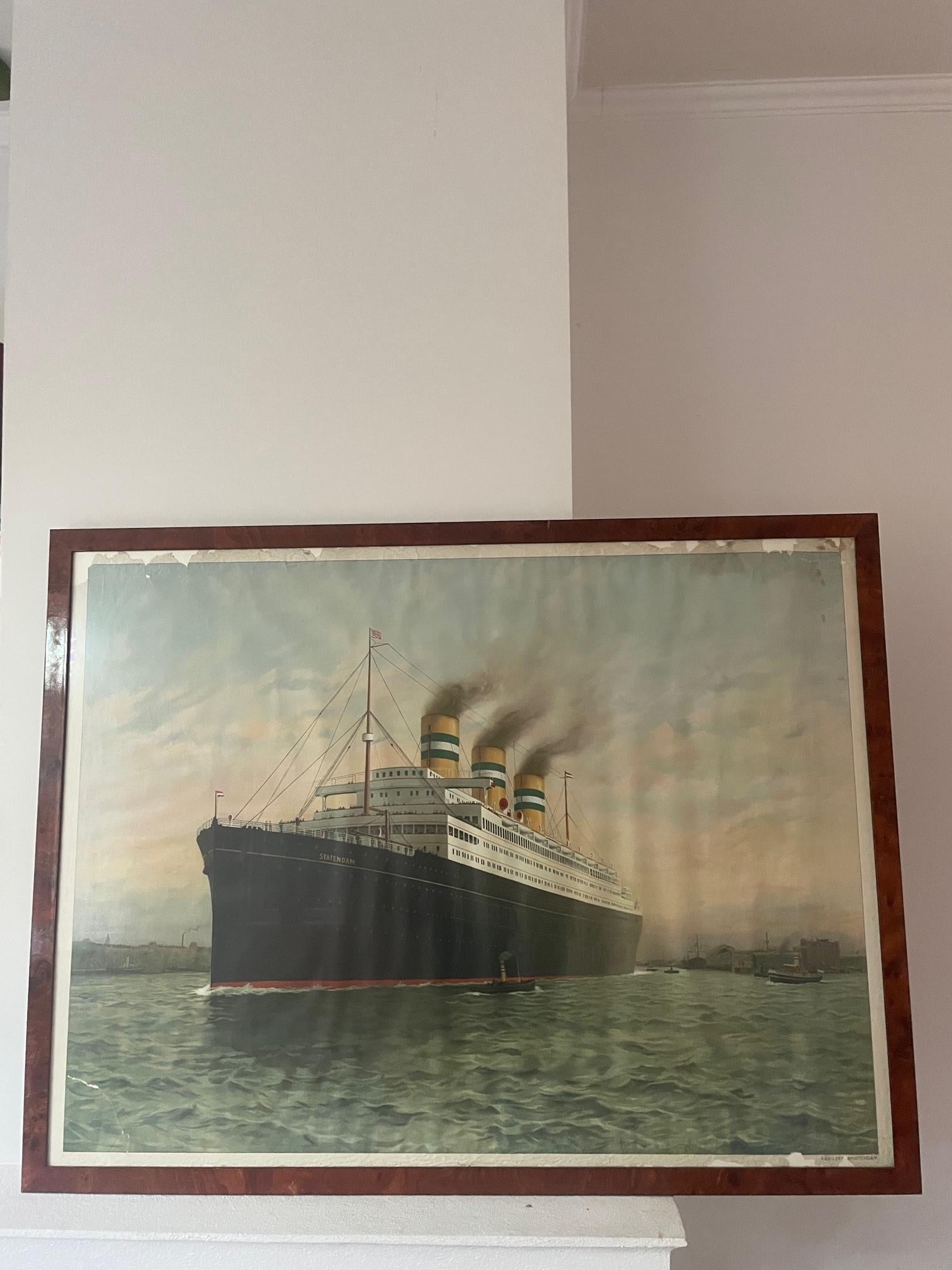 Beautiful vintage (almost antique) poster. Holland Amerika Lijn poster. HAL poster. This vintage affiche hung in the head office of the HAL for at least 50 years. Later it became decoration in Hotel New York (HNY) Rotterdam. The poster is made by
