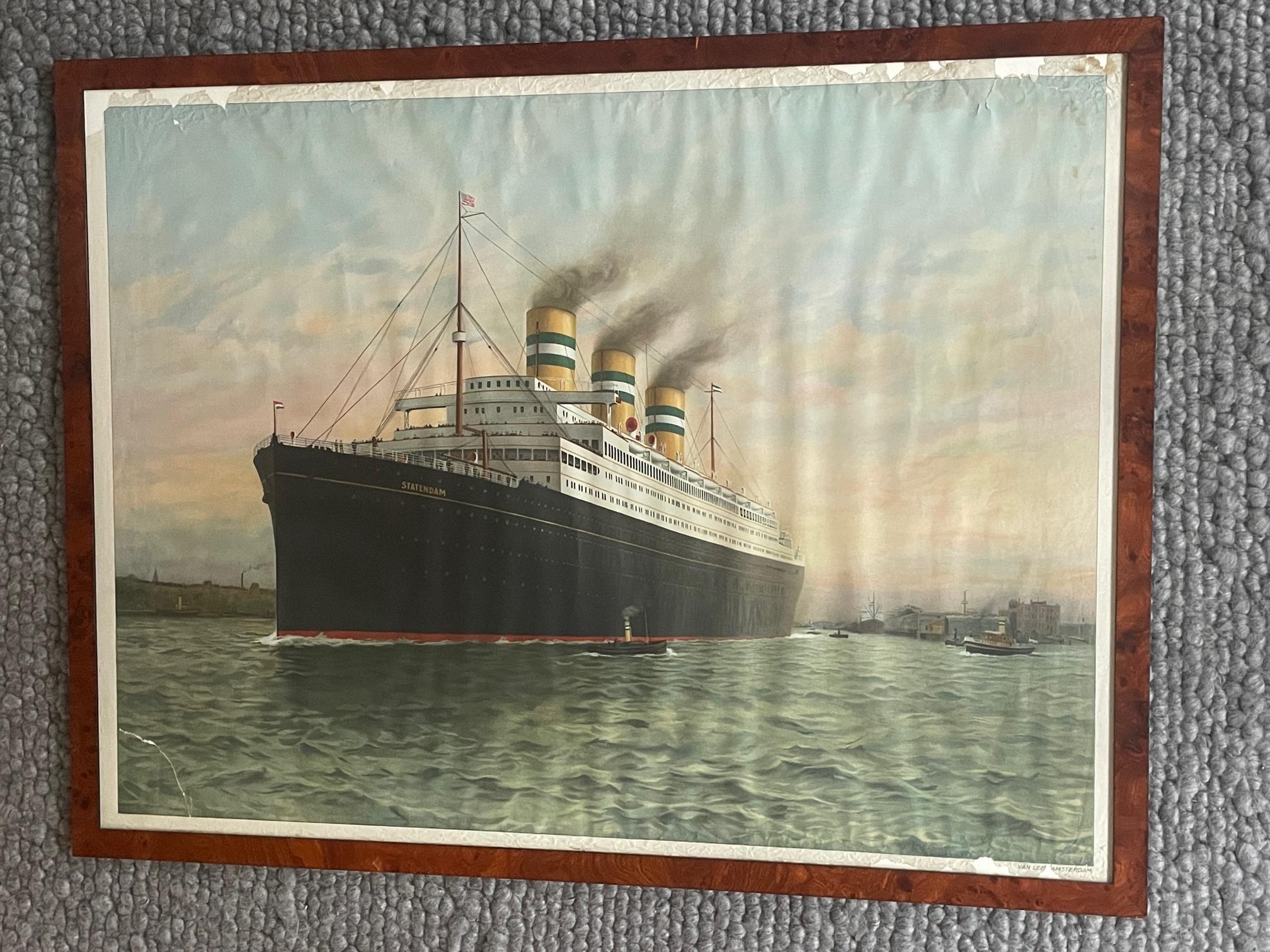 Affiche vintage Holland America Line de Van Leer, années 1930. Affiche Statendam, années 30 Abîmé - En vente à ROTTERDAM, ZH
