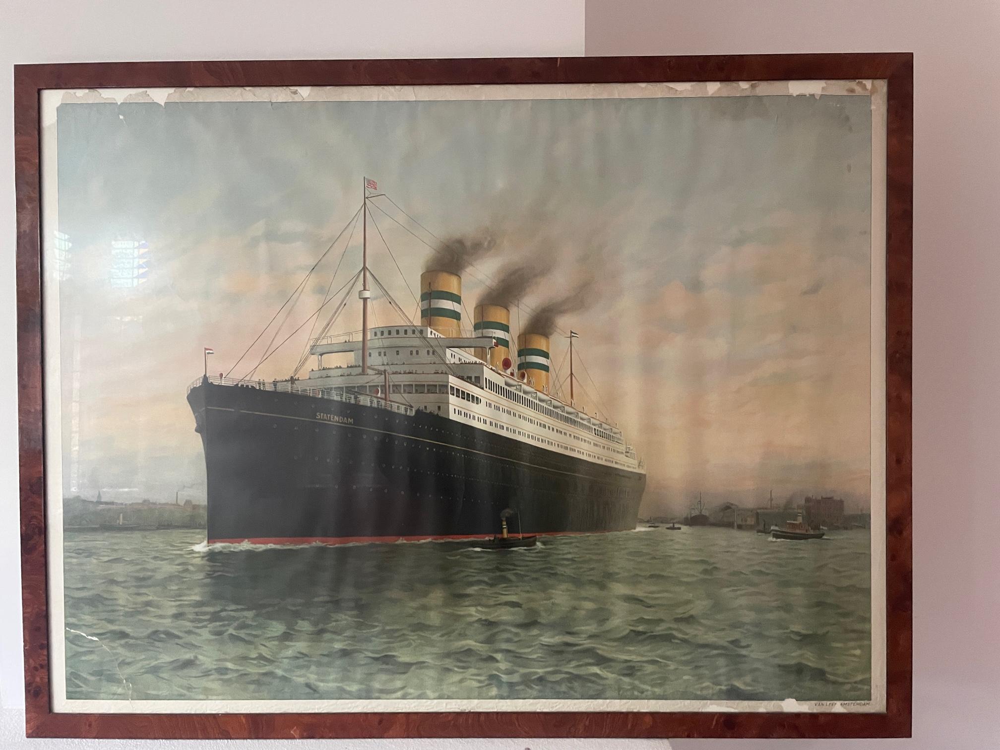 Mid-20th Century Vintage Holland America Line Poster from Van Leer, 1930s, Affiche Statendam 30s For Sale