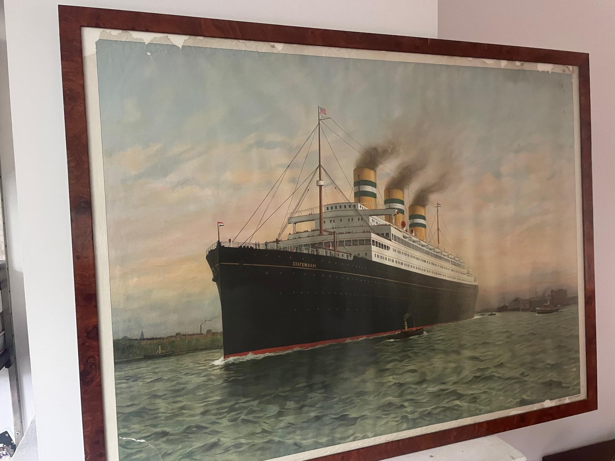 Paper Vintage Holland America Line Poster from Van Leer, 1930s, Affiche Statendam 30s For Sale