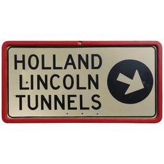 Vintage Holland Lincoln Tunnels Highway Enamel Sign, circa 1950s