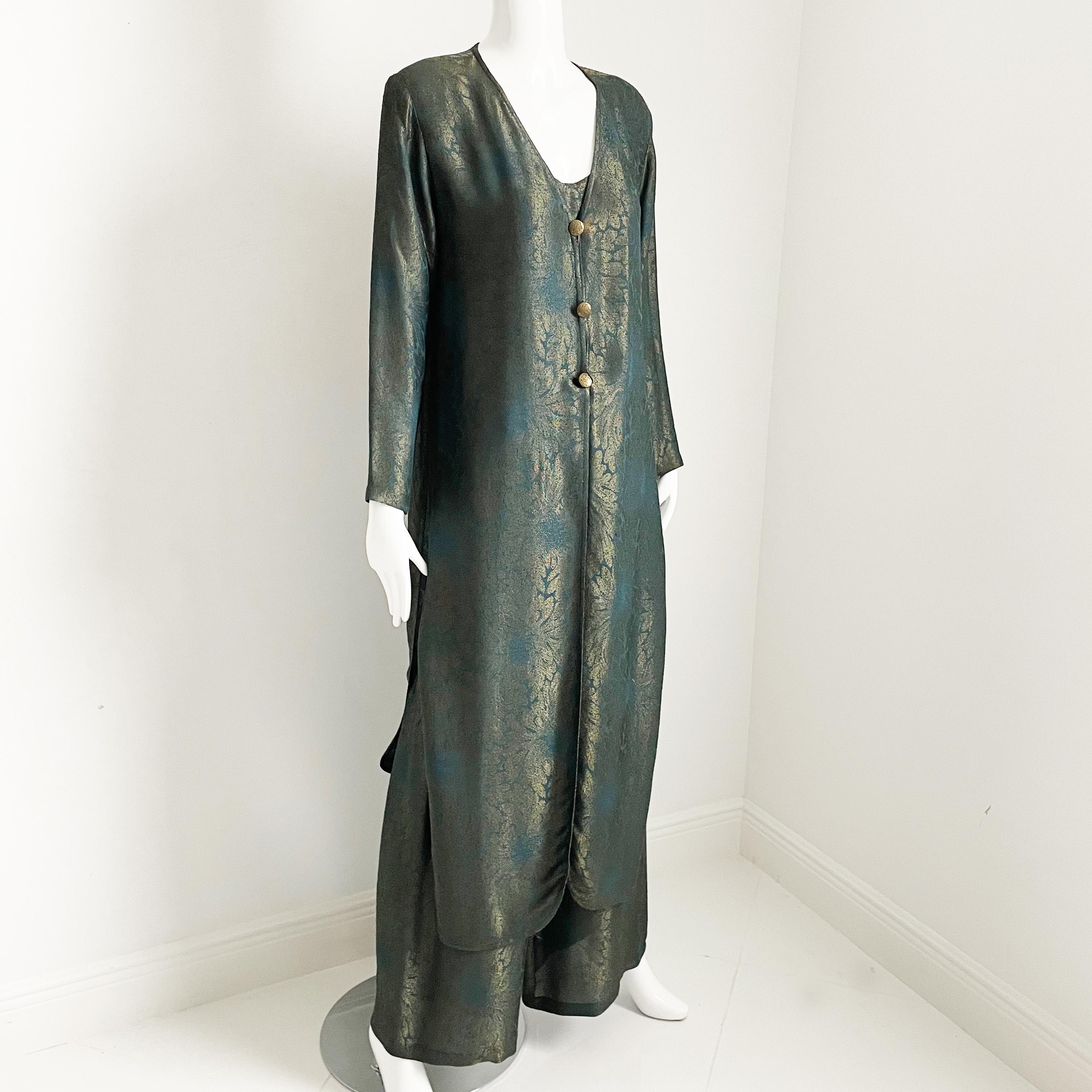 Vintage Holly Harp Long Jacket Pantsuit 3pc Set Metallic Floral Pattern M  In Good Condition In Port Saint Lucie, FL