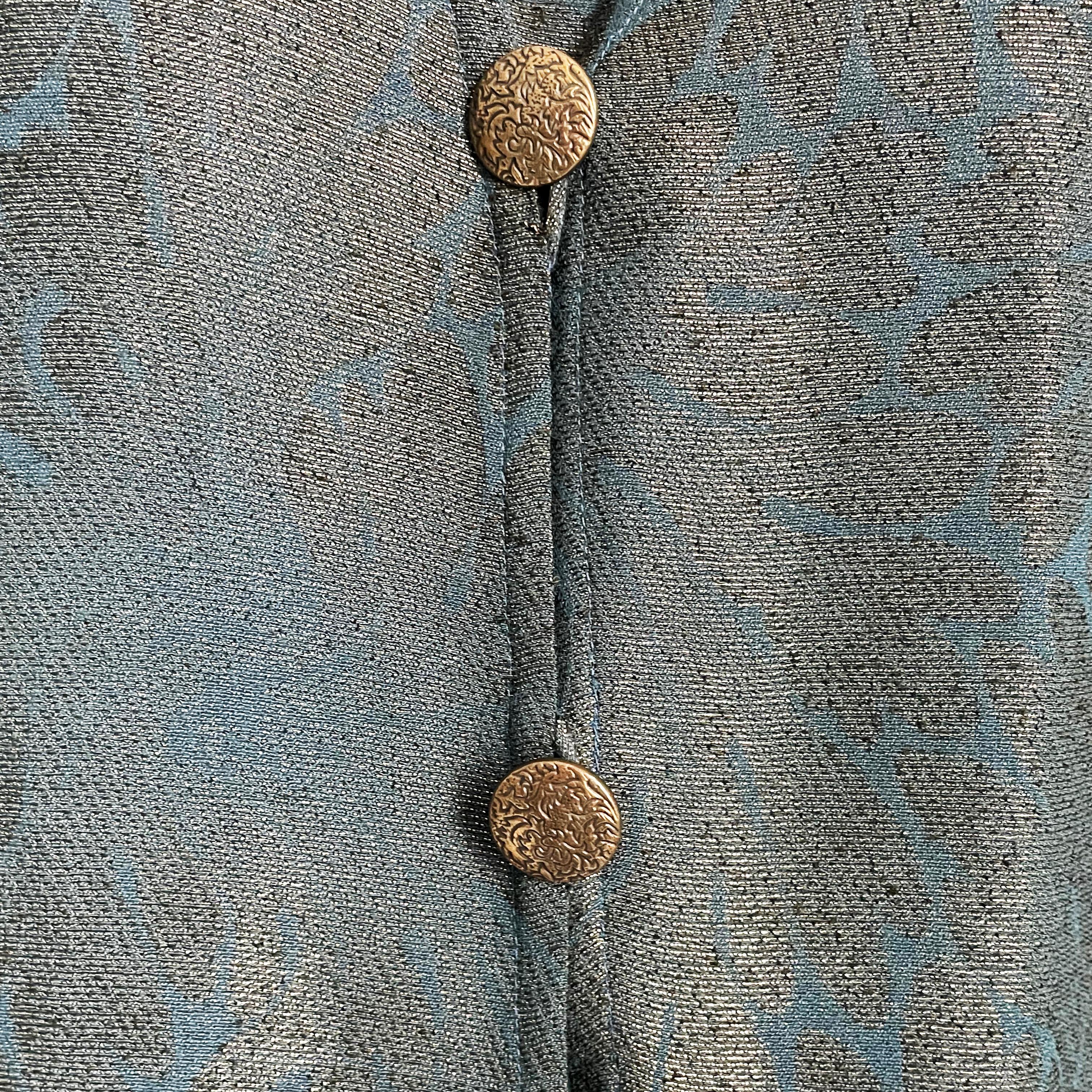 Vintage Holly Harp Long Jacket Pantsuit 3pc Set Metallic Floral Pattern M  1