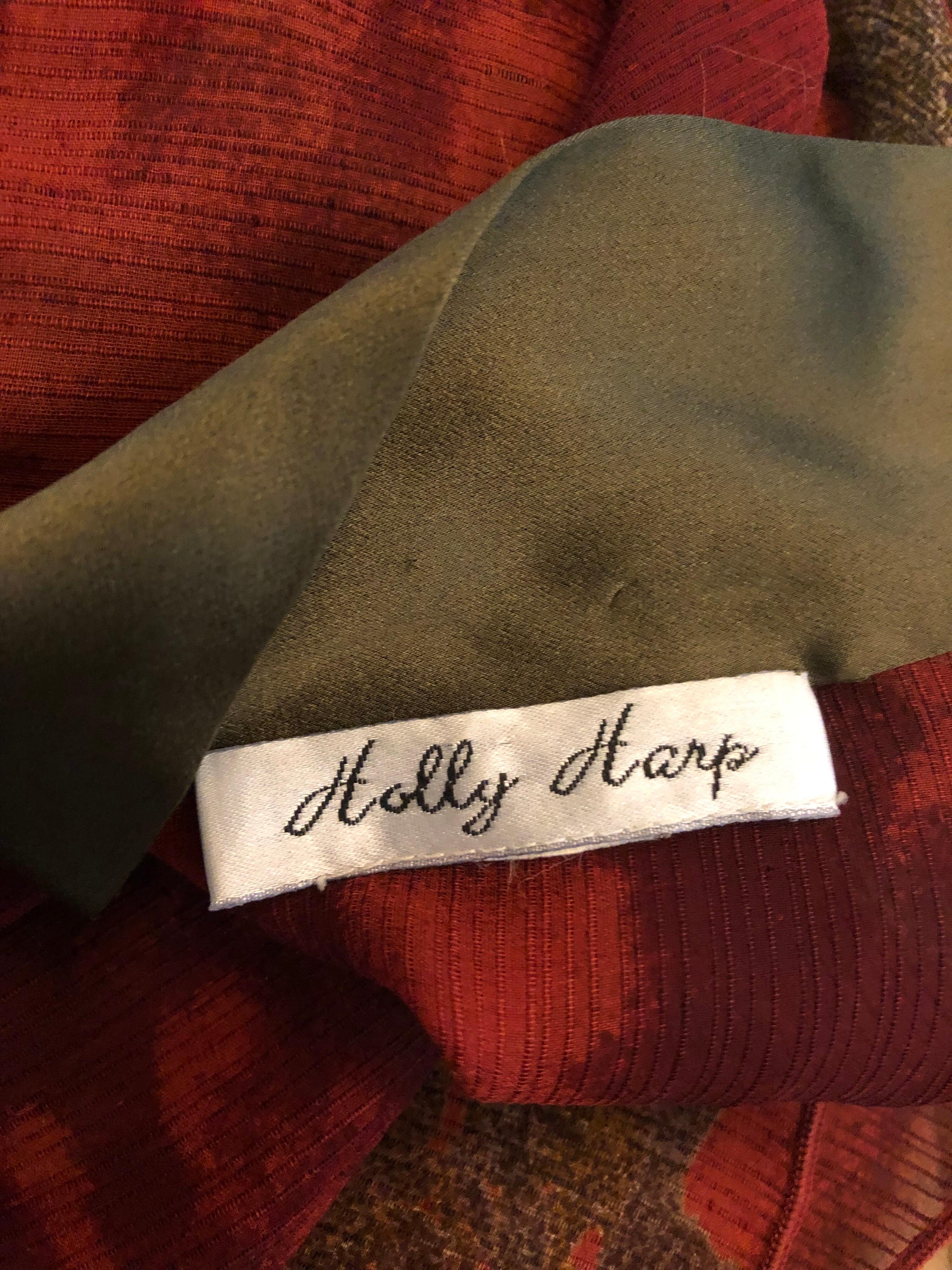 Vintage Holly's Harp Red Olive Green Gold Silk Chiffon Sheer Kimono Jacket For Sale 8