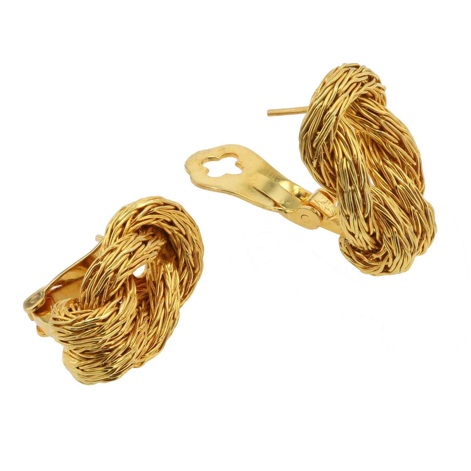 Vintage Hollywood Glam 18K Gold Byzantine Hercules Knot Earrings In Good Condition For Sale In Santa Barbara, CA
