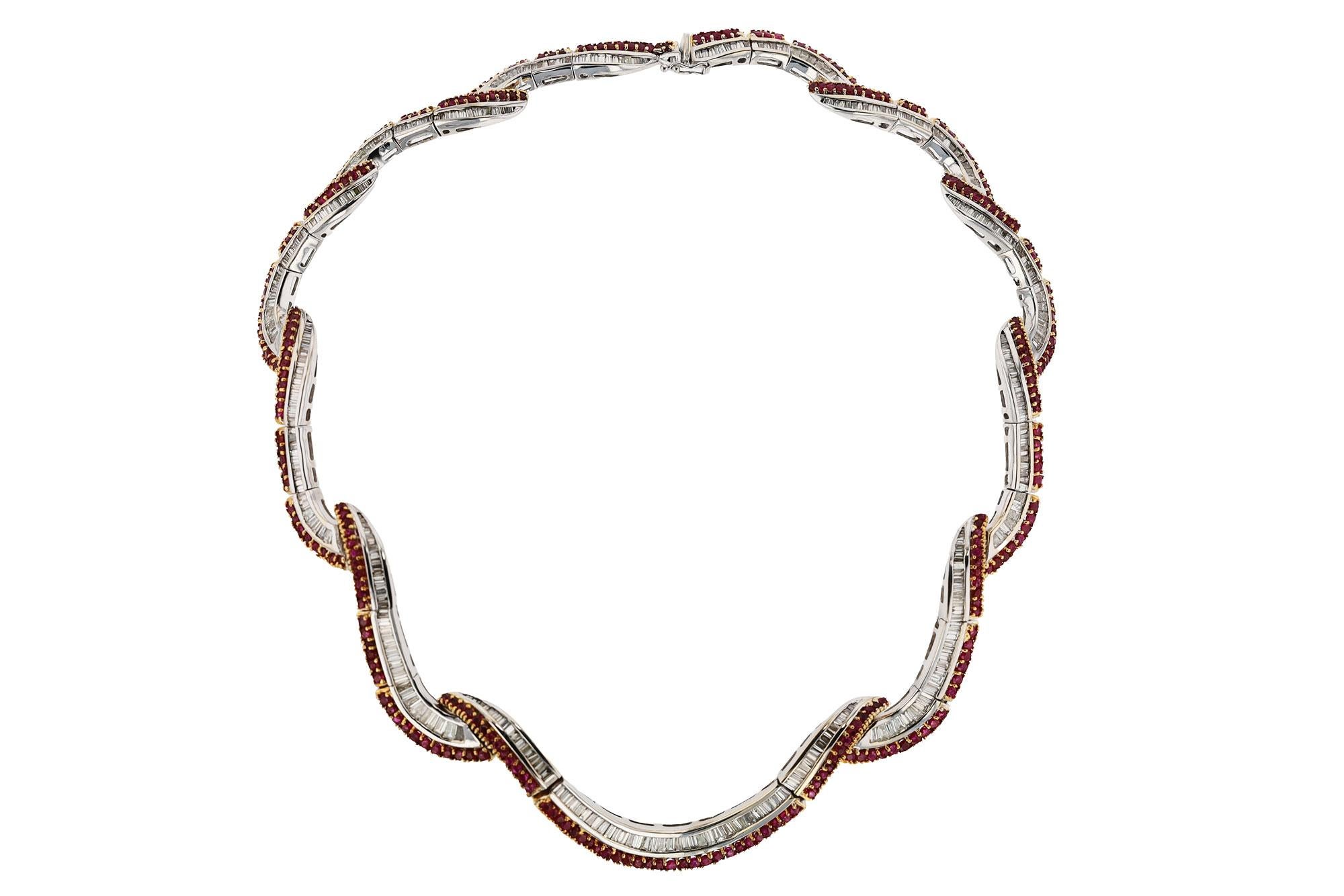 Hollywood Glam 20 Ctw Diamant-Rubin-Gala-Halskette, Vintage (Baguetteschliff) im Angebot