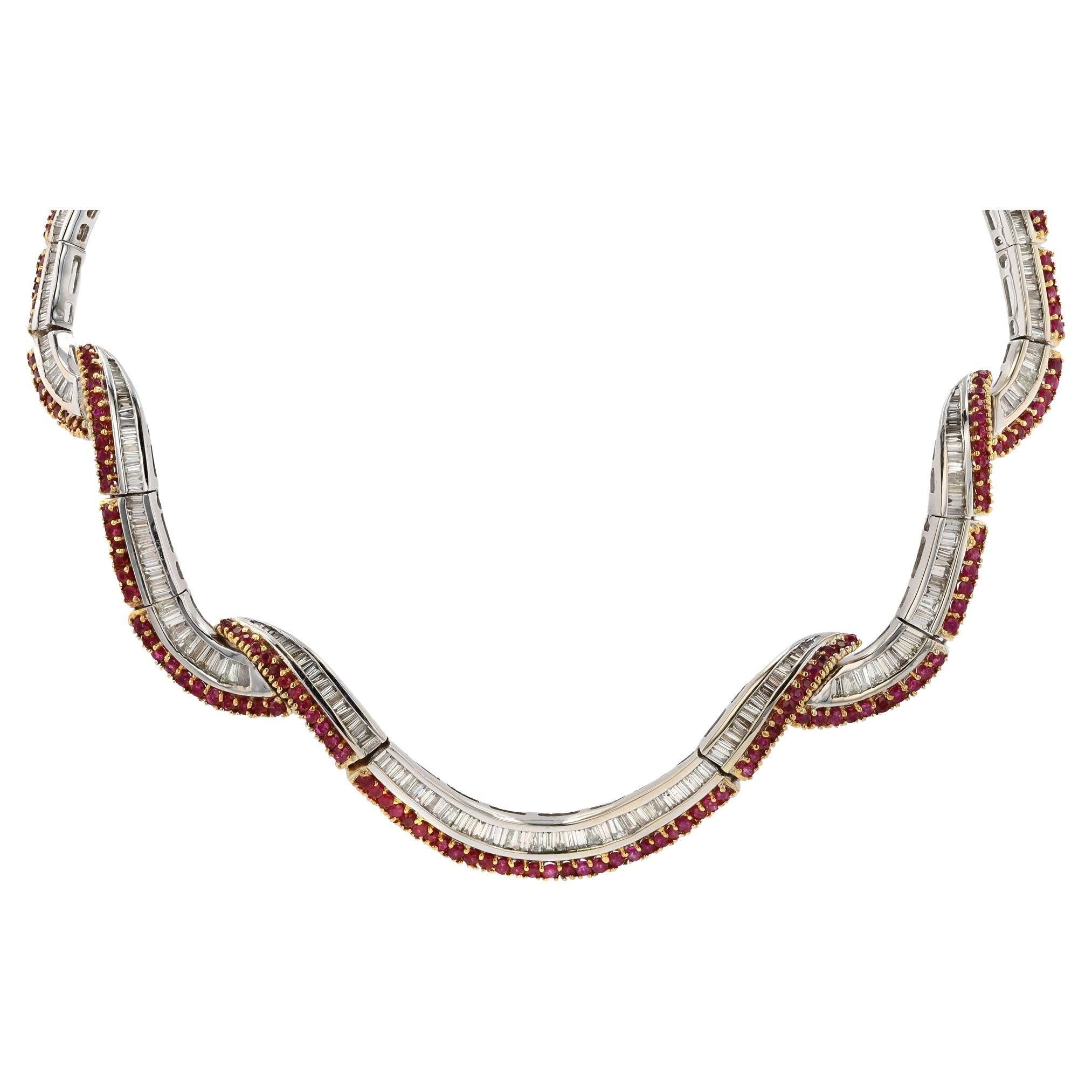 Vintage Hollywood Glam 20 Ctw Diamond Ruby Gala Necklace For Sale