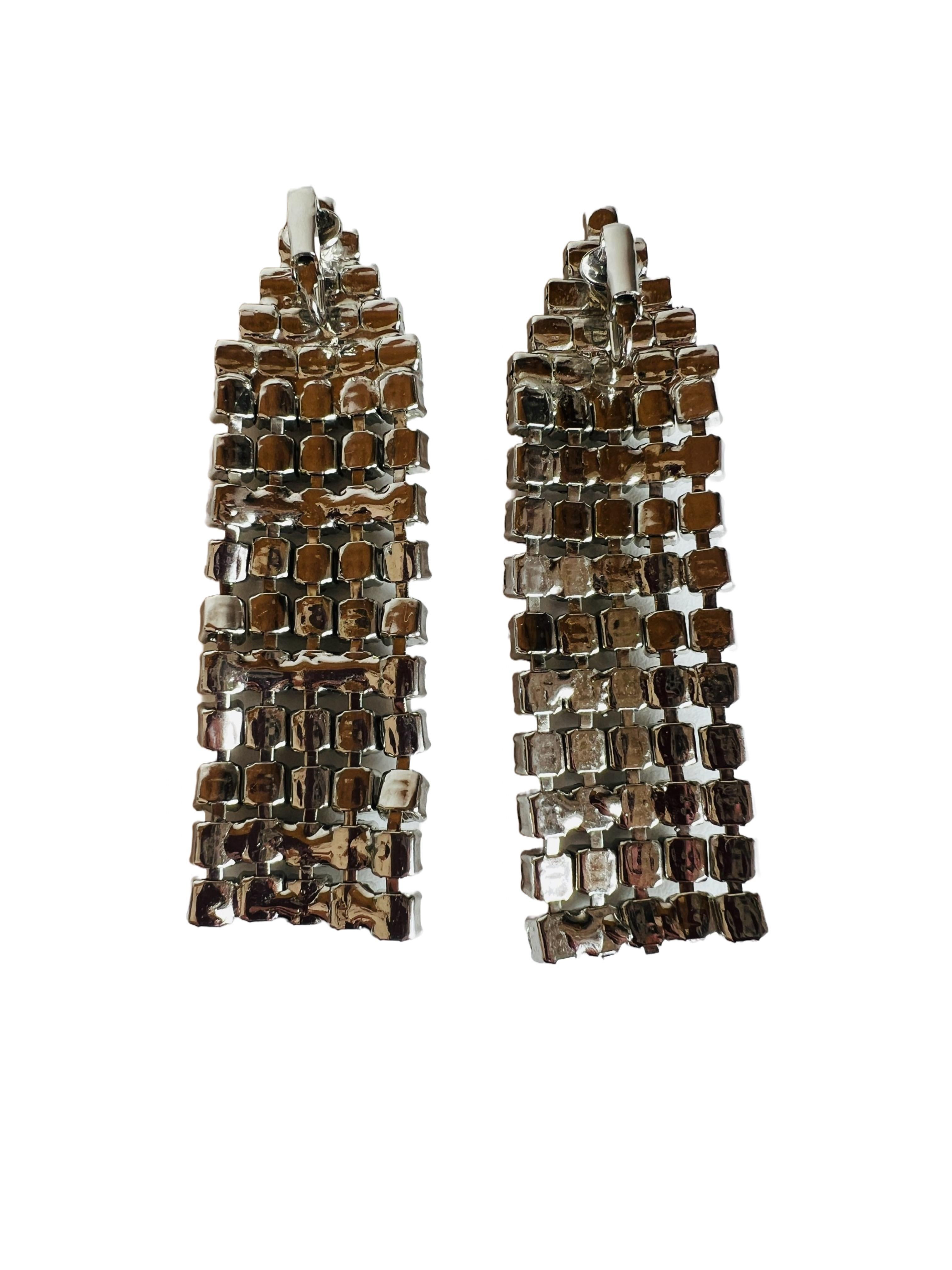 Women's  Vintage Hollywood Glam Long Dangle Cascade Rhinestone Silver Plate Earrings For Sale