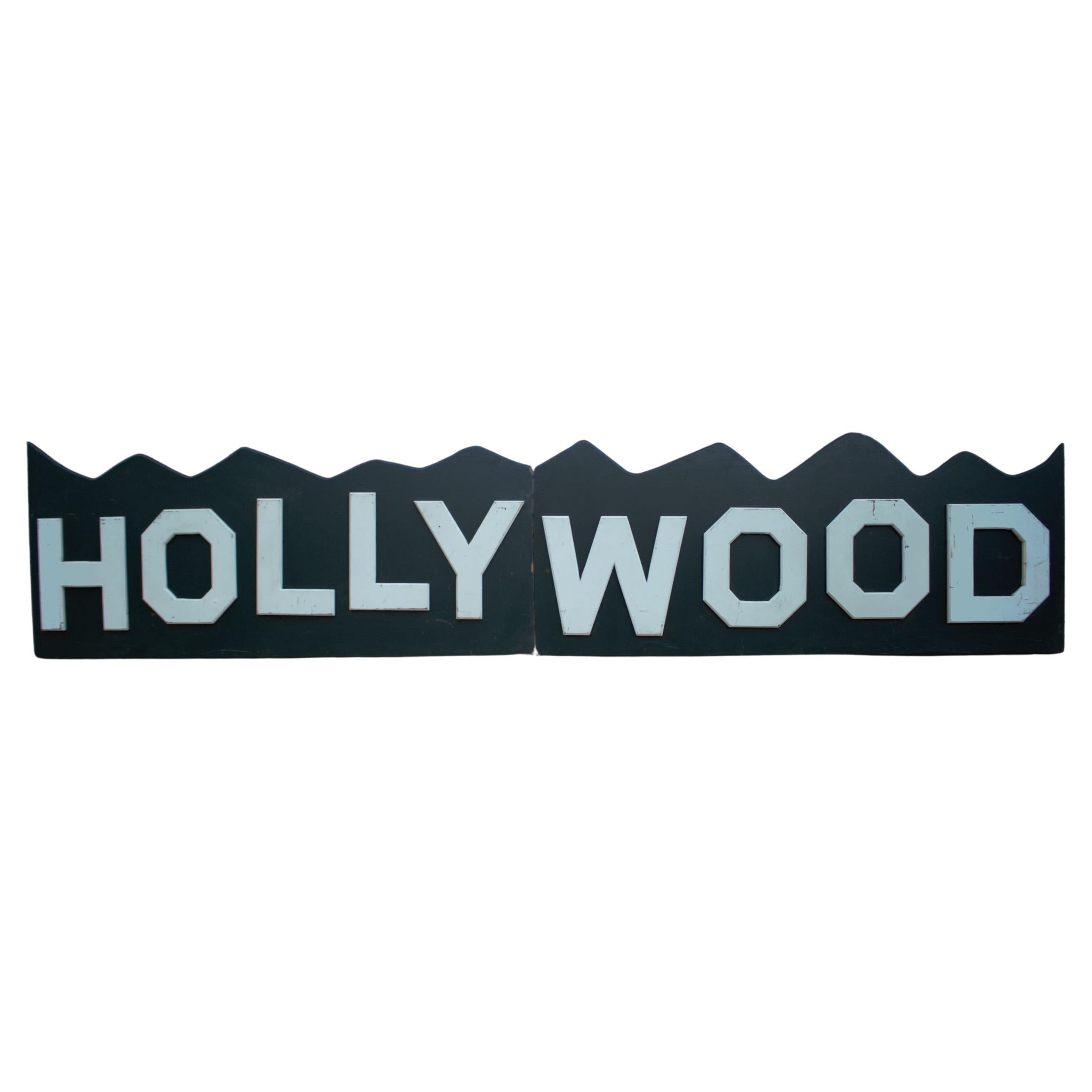 Vintage Hollywood Hills Painted Wood Wall Sign