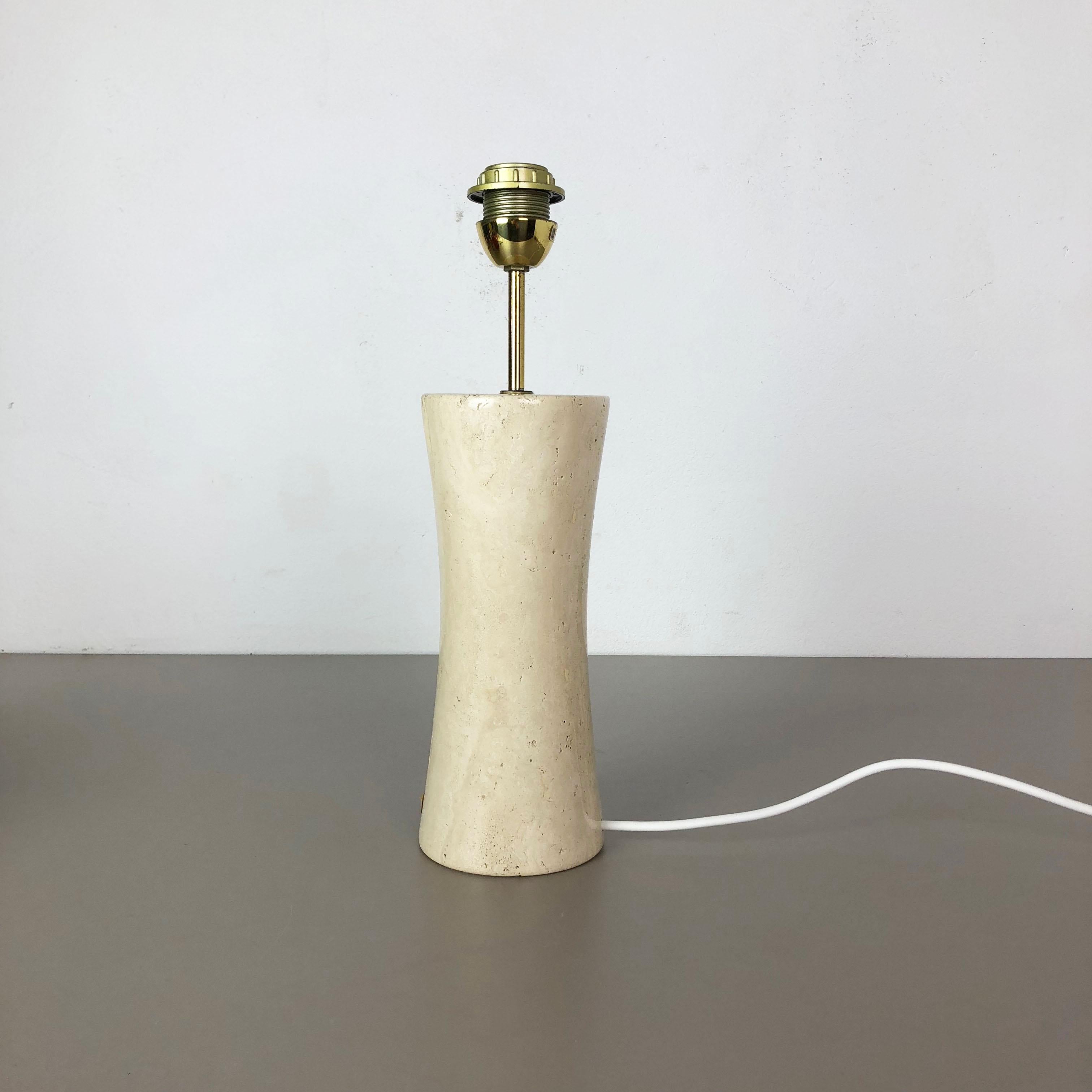 20th Century Vintage Hollywood Regency 5.4kg Travertine Marble Table Light Base, Italy, 1970 For Sale