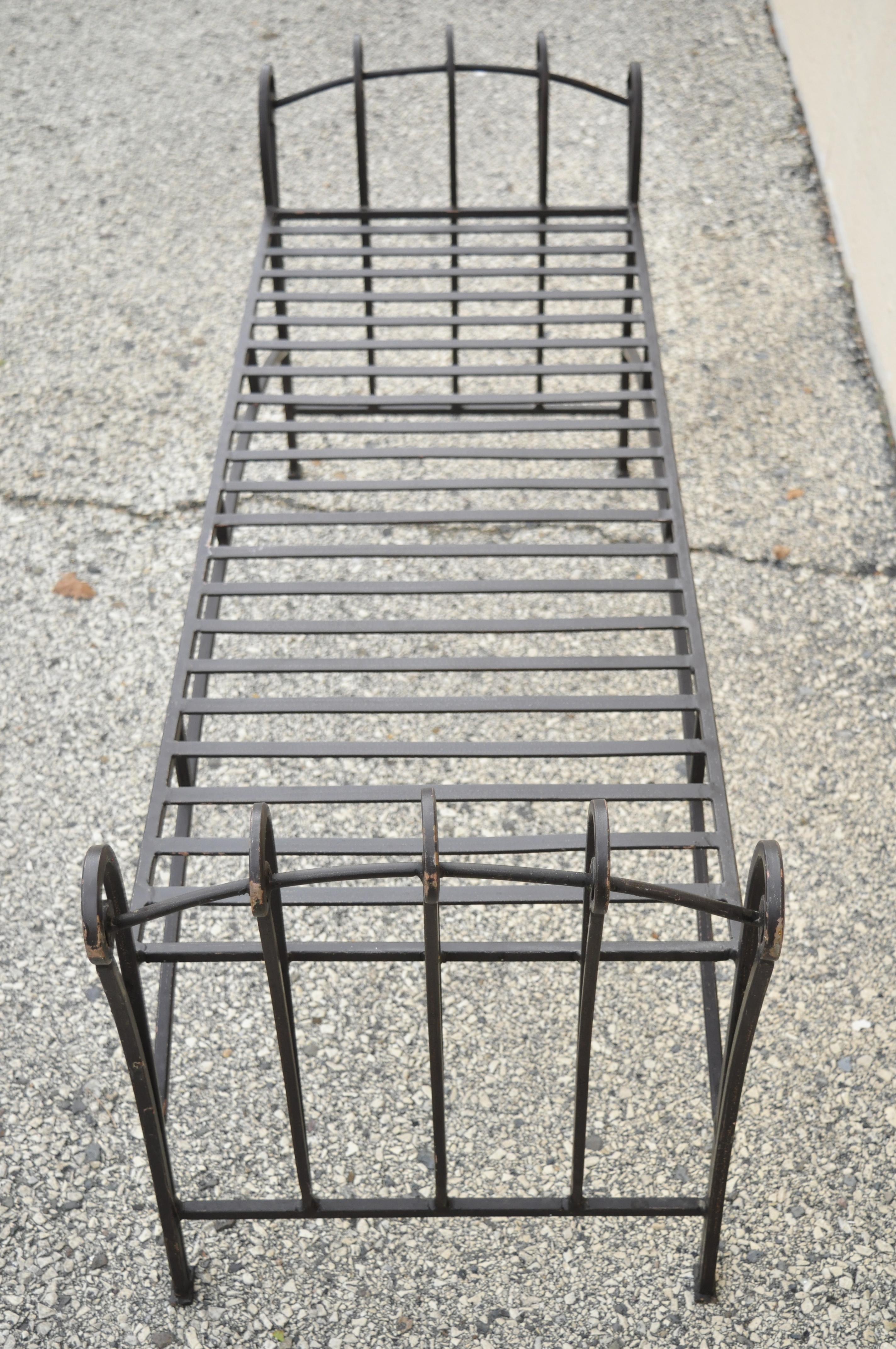 North American Vintage Hollywood Regency Art Deco French Heavy Iron Scrollwork Window Bench