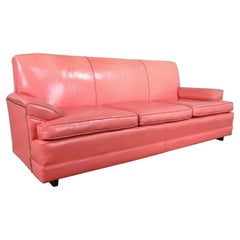 Vintage Hollywood Regency Art Deco Sofa with Original Pink Distressed Leather