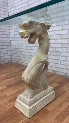 Vintage Hollywood Regency Asian Dragon Statue with Glass Top Console Table