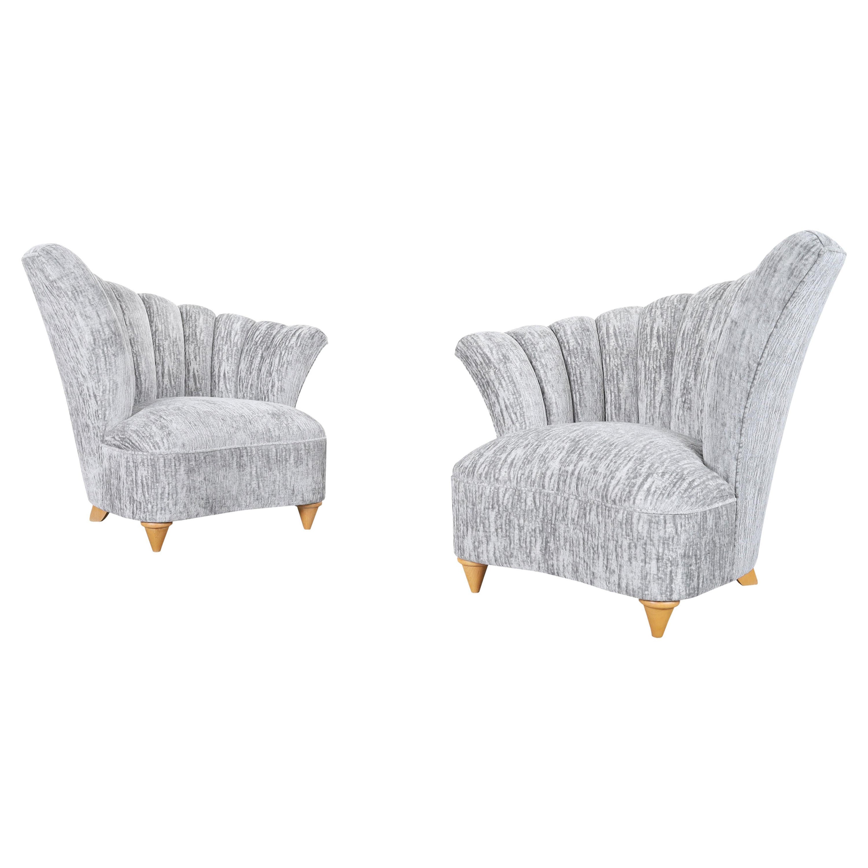 Sedie di velluto "asimmetriche" vintage Hollywood Regency