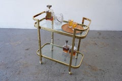 Vintage Hollywood Regency Attributed to Milo Baughman Brass & Glass Bar Cart