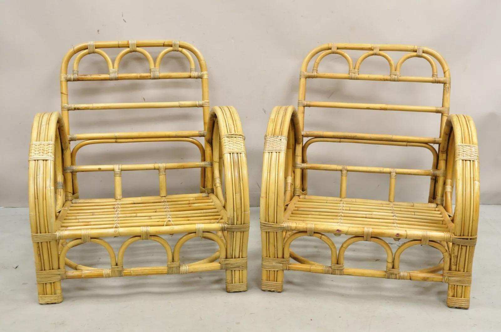 Vintage Hollywood Regency Bambú Doblado Mimbre Ratán Pretzel 