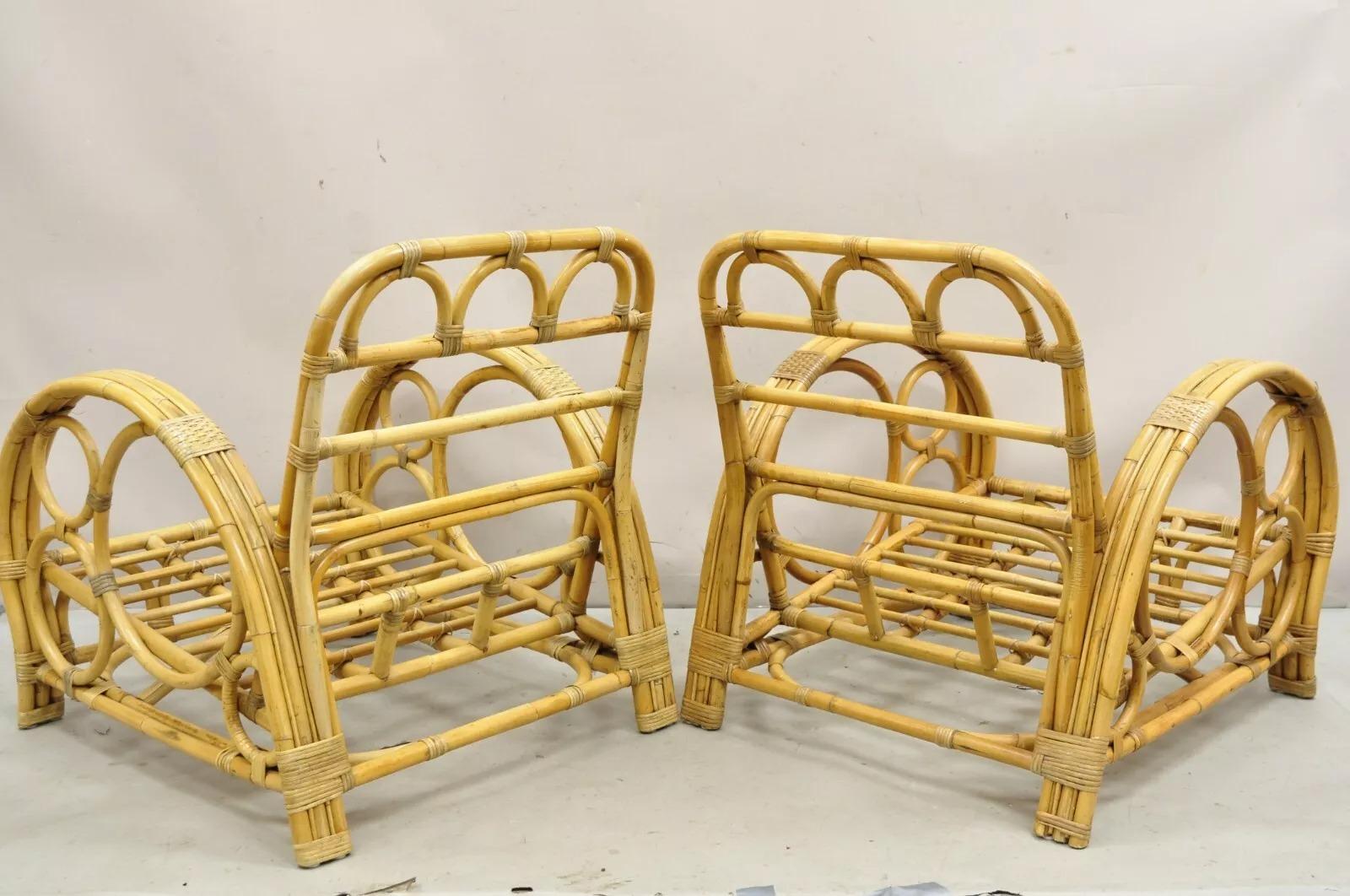 Vintage Hollywood Regency Bambú curvado Ratán mimbre Pretzel Lounge Sillas - Pareja en venta 3