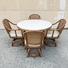 Vintage Hollywood Regency Bentwood Rattan Bamboo Swivel Chair Dining Set - 5 Pcs