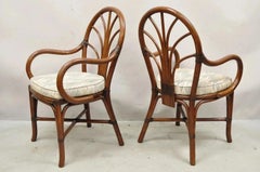 Vintage Hollywood Regency Bentwood Rattan Fan Back Dining Chairs - Set of 4