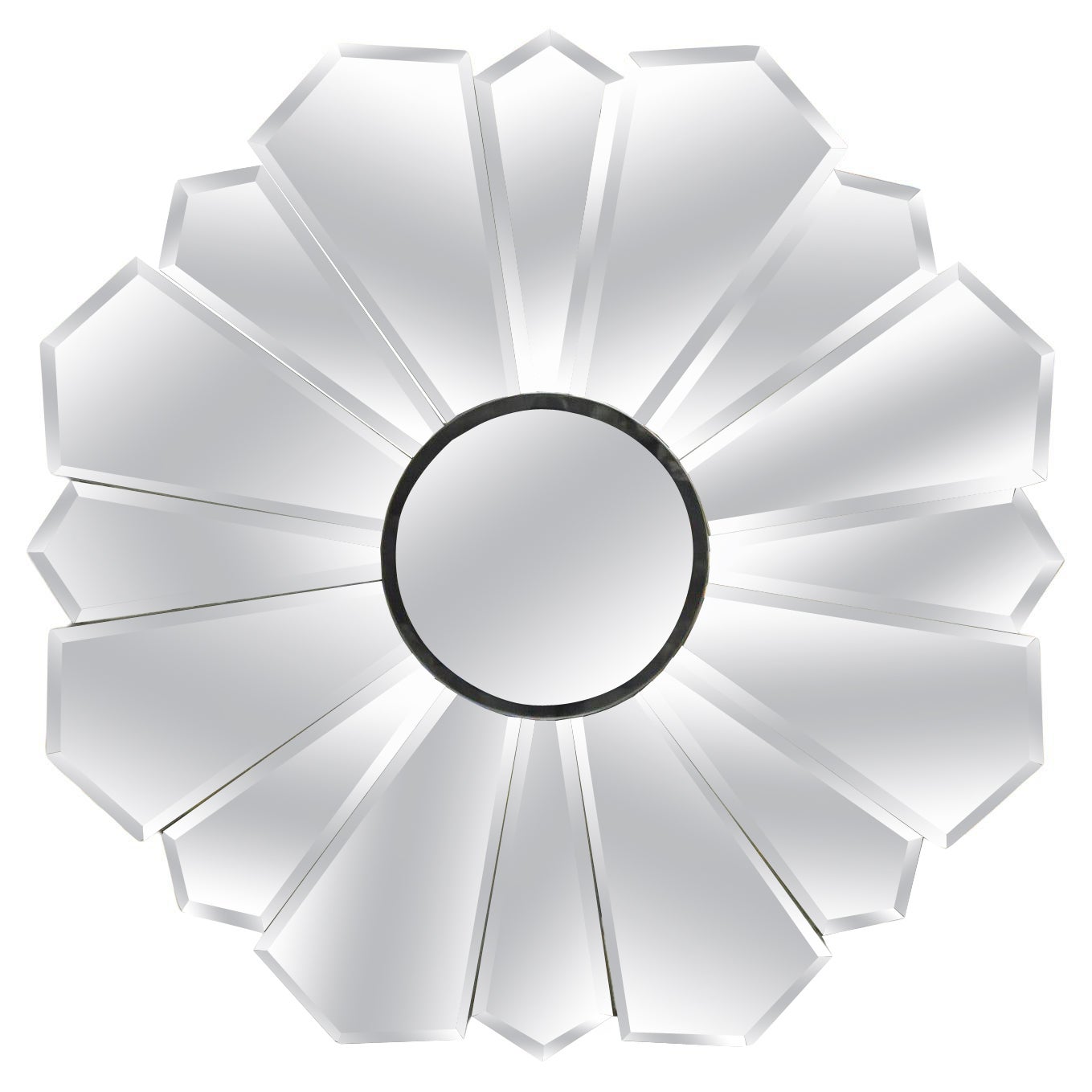 Hollywood-Regency-Wandspiegel mit abgeschrägtem Glas und Sonnenschliff-Blumenblatt