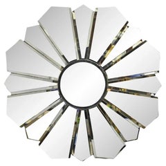 Vintage Hollywood Regency Beveled Glass Sunburst Flower Petal Wall Mirror