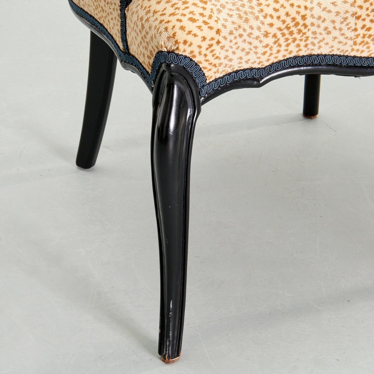 20th Century Vintage Hollywood Regency Black Lacquer Armchairs With Velvet Cheetah Print  For Sale