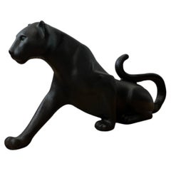 Vintage Hollywood Regency Black Panther Sculpture Safari Chic Postmodern Decor