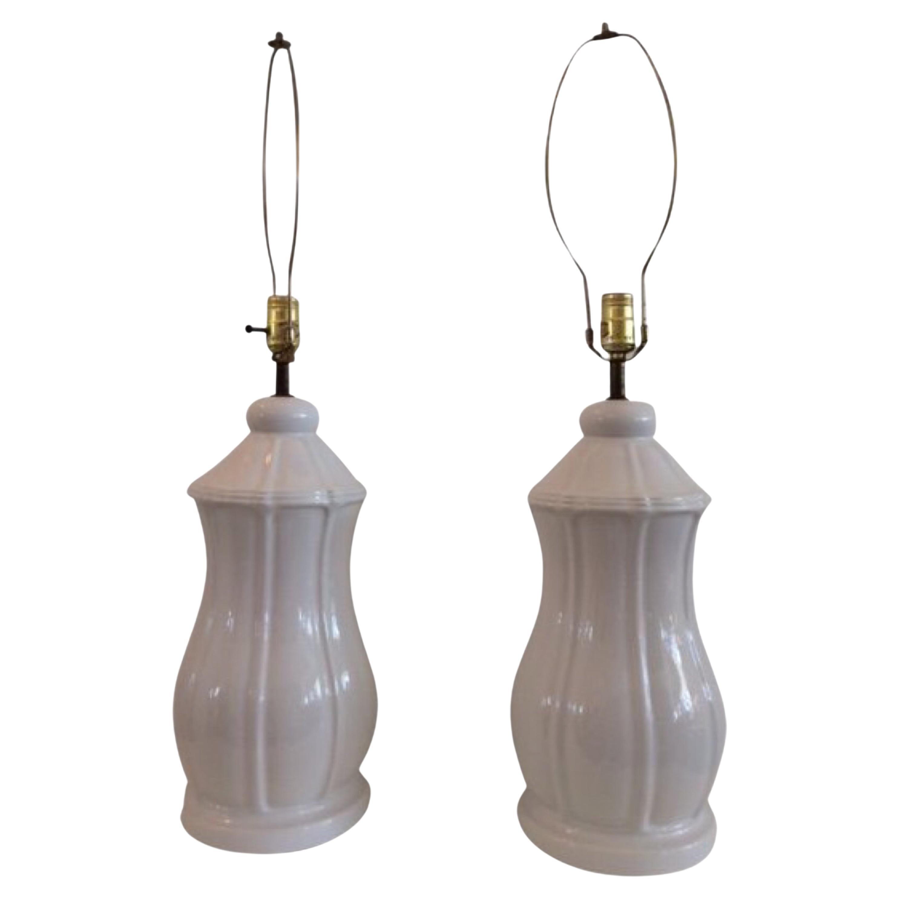 Vintage Hollywood Regency Blanc Pottery Table Lamps, a Pair For Sale