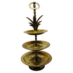 Vintage Hollywood Regency Brass 3-Tier Pineapple Nesting Serving Tray Stand