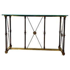Vintage Hollywood Regency Brass and Glass Console Table with Bronze Supports