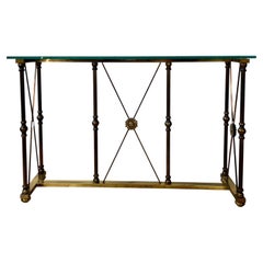 Vintage Hollywood Regency Brass and Glass Console Table with Bronze Supports