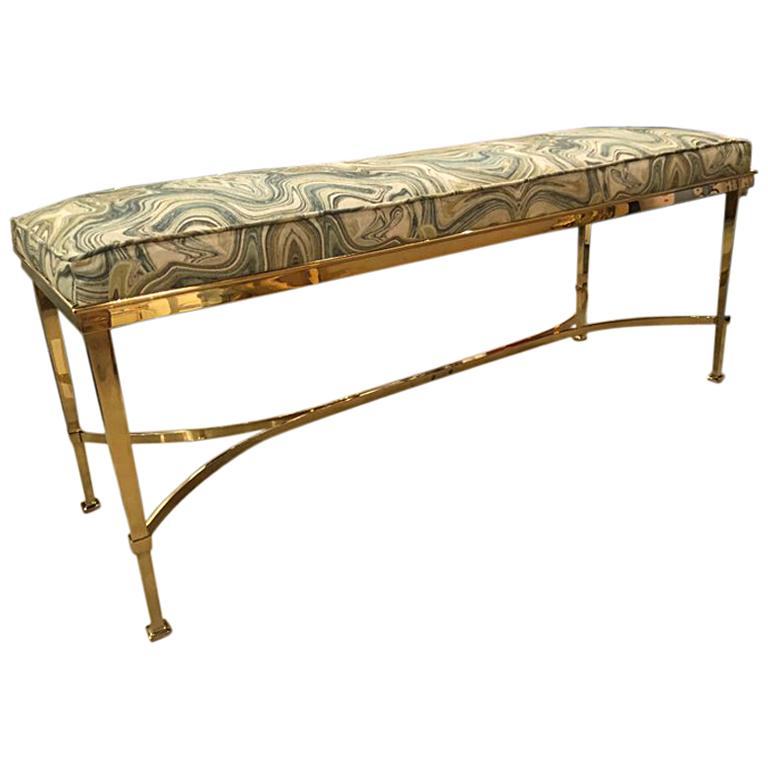 Vintage Hollywood Regency Brass Bench Agate Upholstery For Sale At