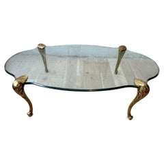 Vintage Hollywood Regency Brass & Beveled Glass Coffee Table in Baguès Style