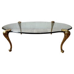 Vintage Hollywood Regency Brass & Beveled Glass Coffee Table in Baguès Style